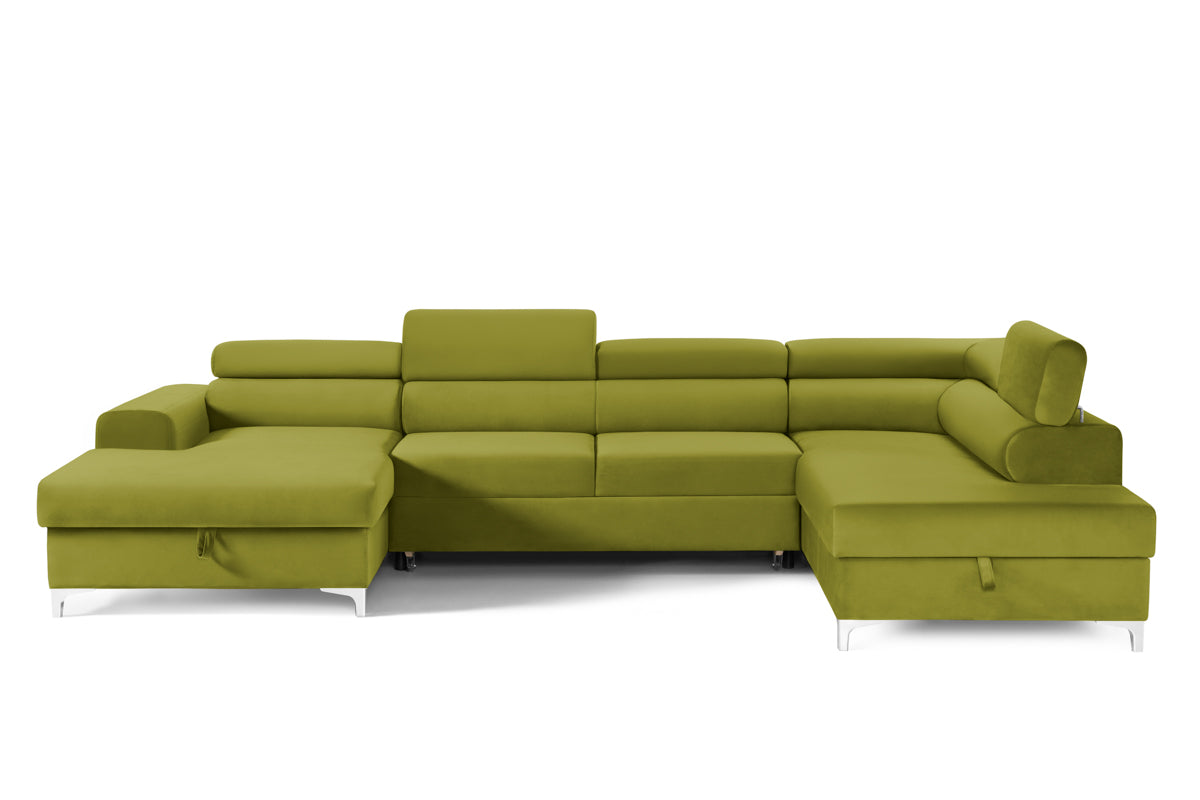 Colțar Extensibil, în formă de U, TIME, cu 2 lăzi de depozitare, cu tetiere reglabile, 360x220x95 cm #color_Verde-Olive-Velluto