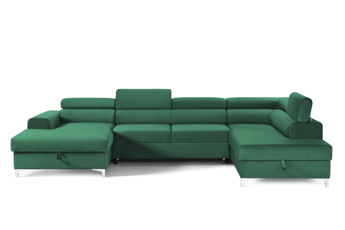 Colțar Extensibil, în formă de U, TIME, cu 2 lăzi de depozitare, cu tetiere reglabile, 360x220x95 cm #color_Verde-Padure-Velluto