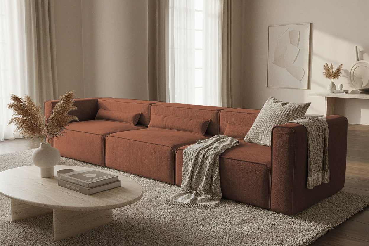 Canapea Extensibilă 4 locuri ZANETTO, cu 3 lăzi depozitare, 340x100x70 cm, #color_Bordeaux-Onyx