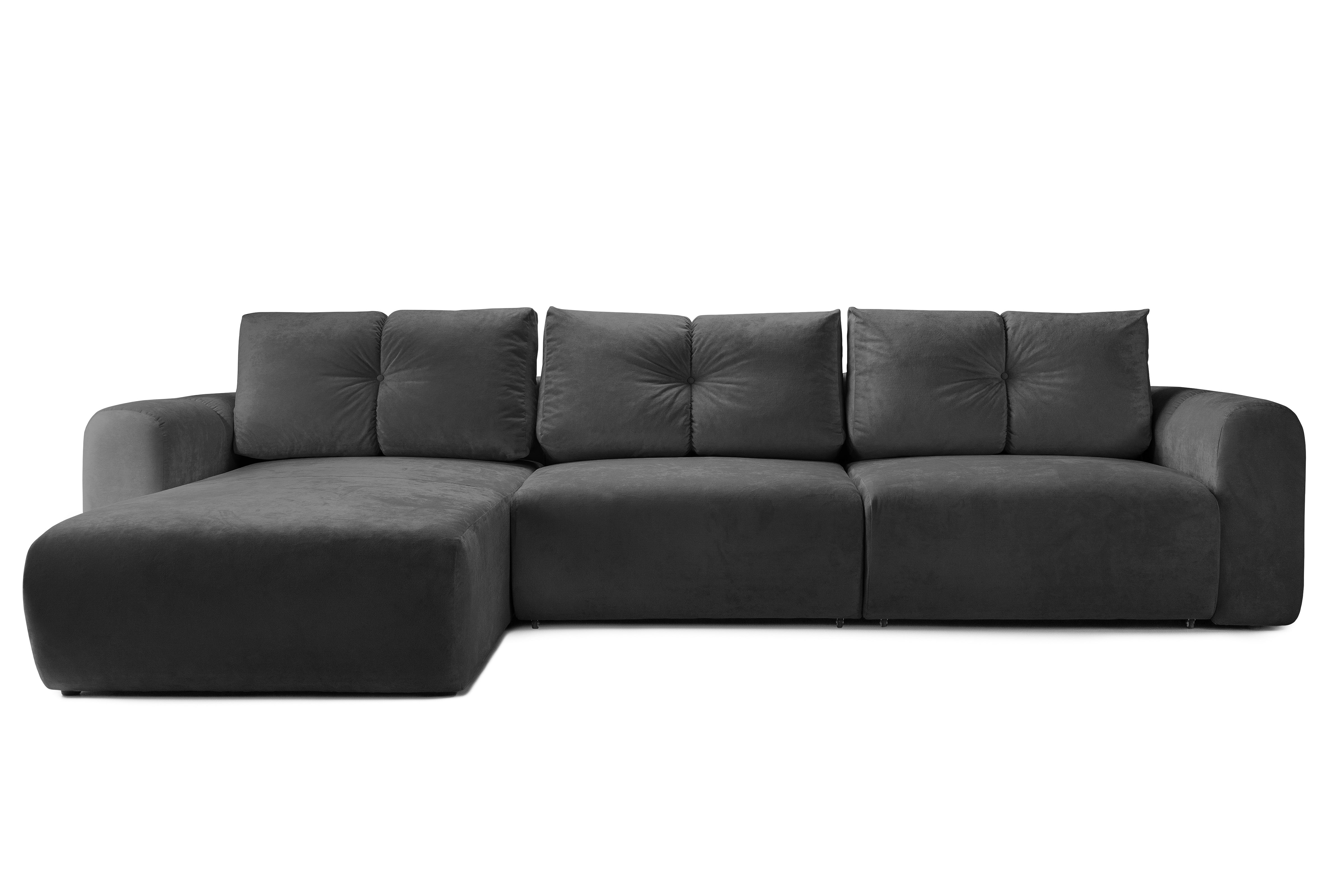 Colțar Extensibil GEORGIA, cu 2 lăzi depozitare, șezlong interschimbabil, 348x190x87 cm, #color_Gri-Inchis-Havana