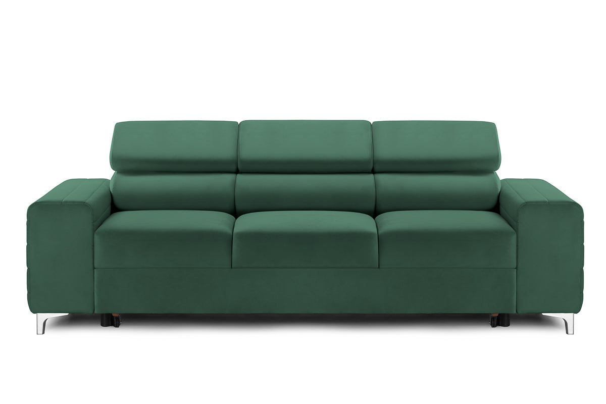 Canapea Extensibilă 3 locuri TIME, cu tetiere reglabile, cu suport lombar, 255x97x94 cm #color_Verde-Padure-Velluto