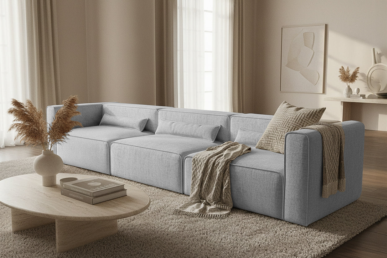 Canapea Extensibilă 4 locuri ZANETTO, cu 3 lăzi depozitare, 340x100x70 cm, #color_Gri-Argintiu-Onyx