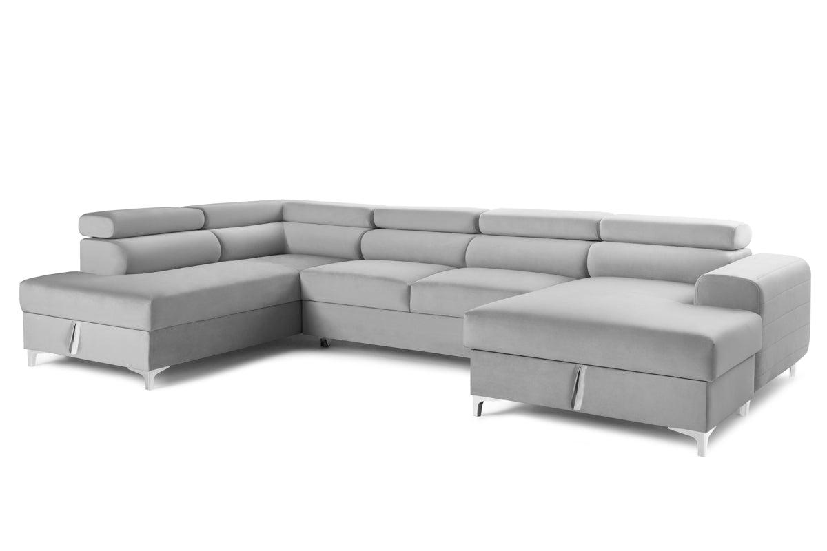 Colțar Extensibil, în formă de U, TIME, cu 2 lăzi de depozitare, cu tetiere reglabile, 360x220x95 cm #color_Gri-Silver-Velluto