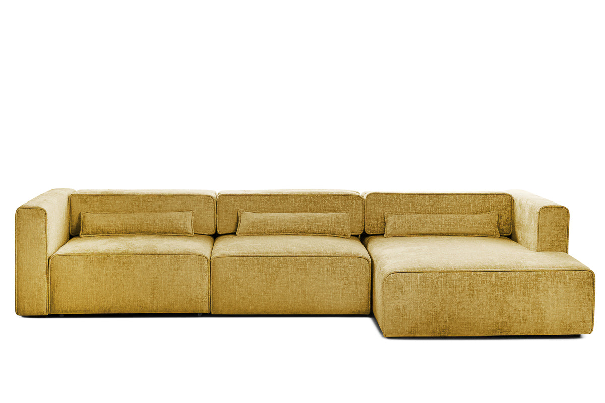 Colțar Extensibil 5 locuri ZANETTO, cu ladă de depozitare, 340x160x70 cm, #color_Galben-Onyx