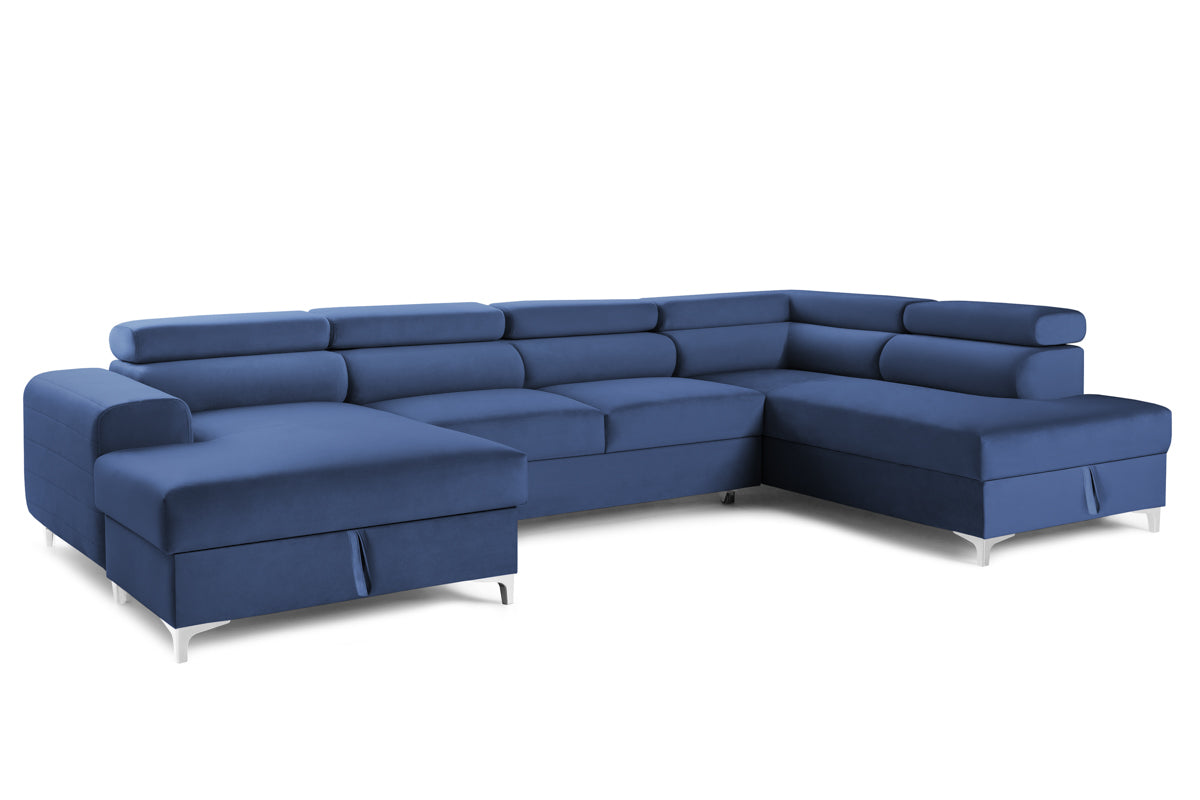 Colțar Extensibil, în formă de U, TIME, cu 2 lăzi de depozitare, cu tetiere reglabile, 360x220x95 cm #color_Albastru-Velluto