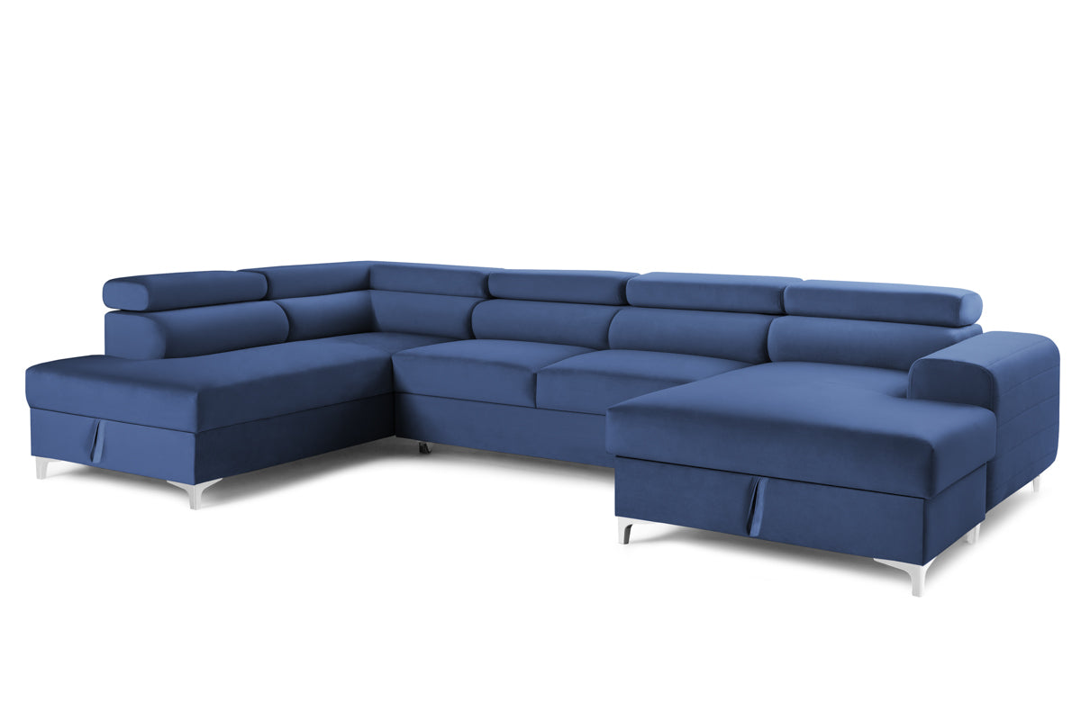 Colțar Extensibil, în formă de U, TIME, cu 2 lăzi de depozitare, cu tetiere reglabile, 360x220x95 cm #color_Albastru-Velluto