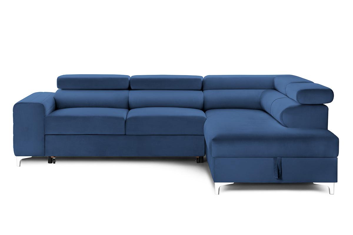 Colțar Extensibil TIME, cu lada depozitare, tetiere reglabile, 285x220x95 cm, #color_Albastru-Velluto