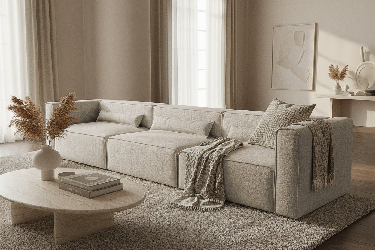 Canapea Extensibilă 4 locuri ZANETTO, cu 3 lăzi depozitare, 340x100x70 cm, #color_Crem-Onyx