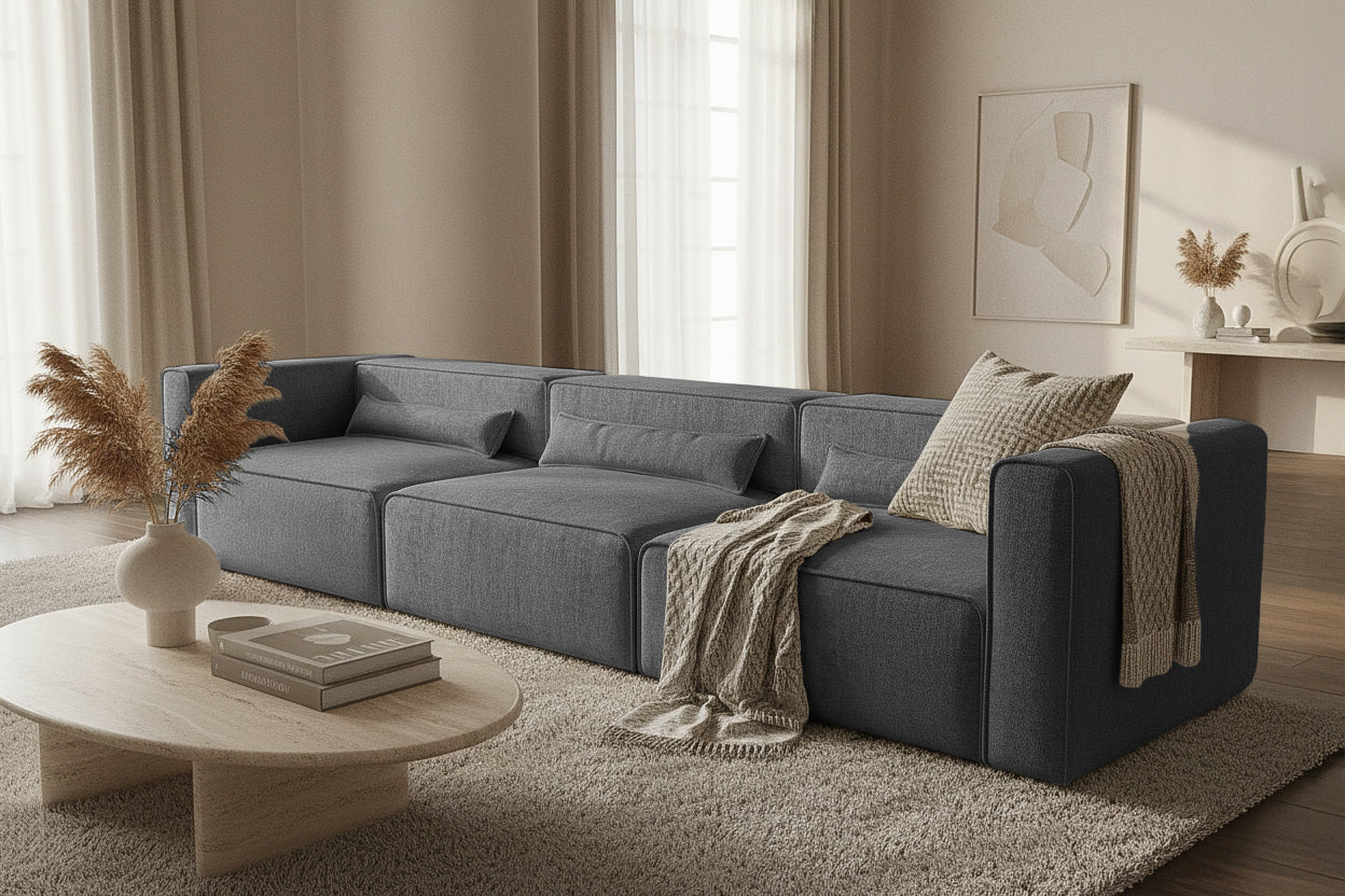 Canapea Extensibilă 4 locuri ZANETTO, cu 3 lăzi depozitare, 340x100x70 cm, #color_Gri-Onyx