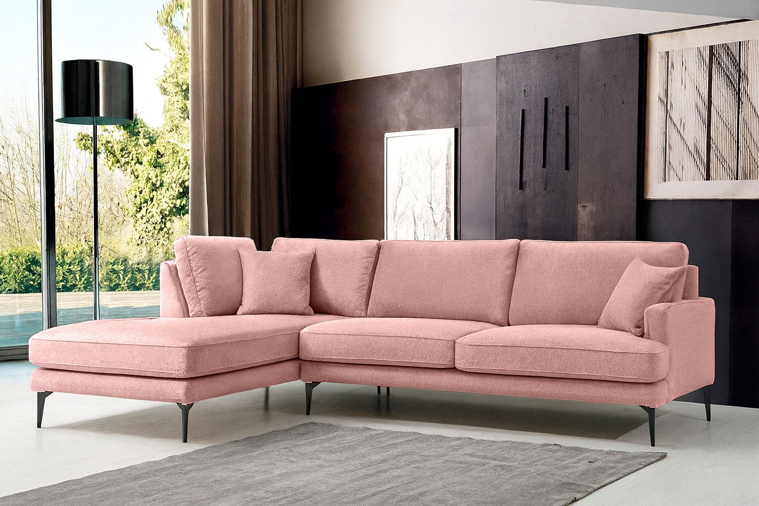 Colțar Fix AZURRO, cu ladă de depozitare, 280x90/180x85 cm - Prestigehome.ro - Colțar - Prestige #color_Roz-Mystery