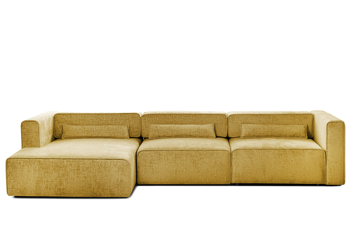 Colțar Extensibil 5 locuri ZANETTO, cu ladă de depozitare, 340x160x70 cm, #color_Galben-Onyx