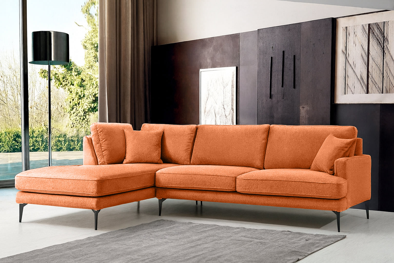 Colțar Fix AZURRO, cu ladă de depozitare, 280x90/180x85 cm - Prestigehome.ro - Colțar - Prestige #color_Portocaliu-Mystery