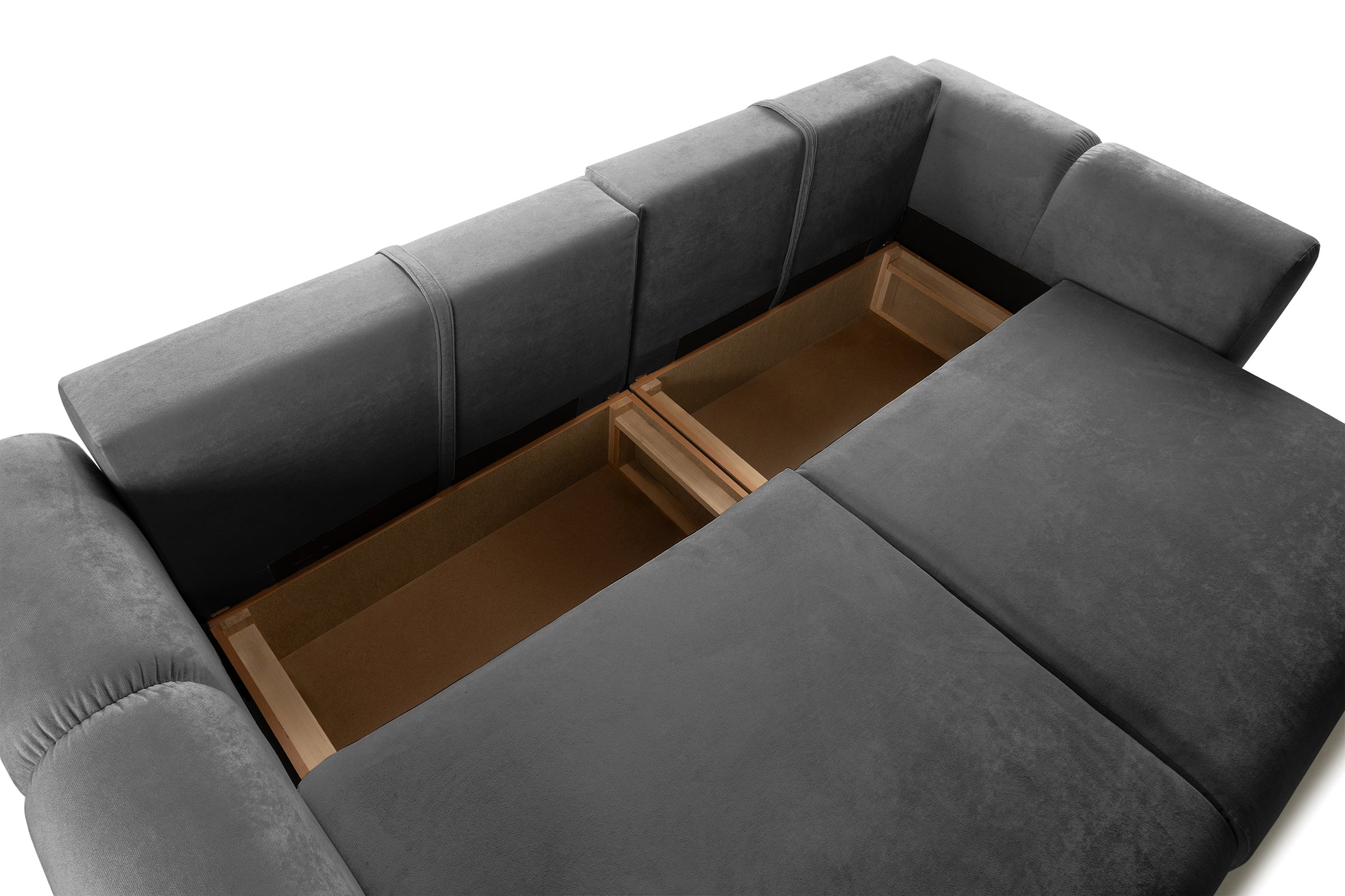 Canapea Extensibilă 3 locuri GEORGIA, cu 2 lăzi depozitare, 248x110x90 cm #color_Gri-Inchis-Havana