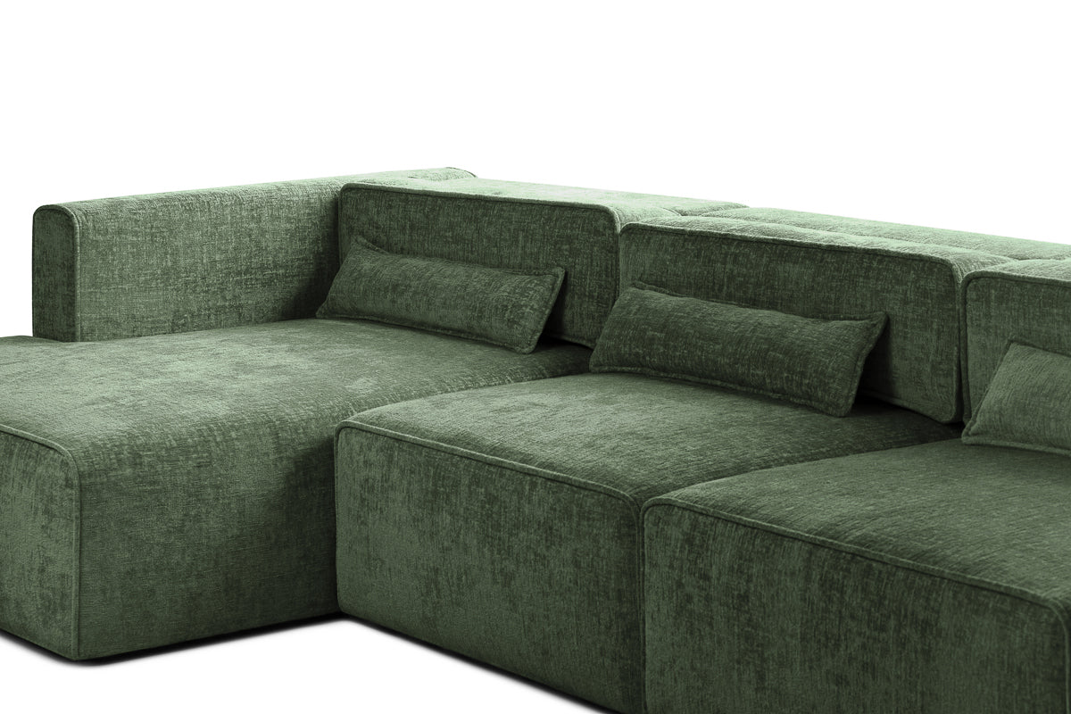 Colțar Extensibil 5 locuri ZANETTO, cu ladă de depozitare, 340x160x70 cm, #color_Verde-Onyx