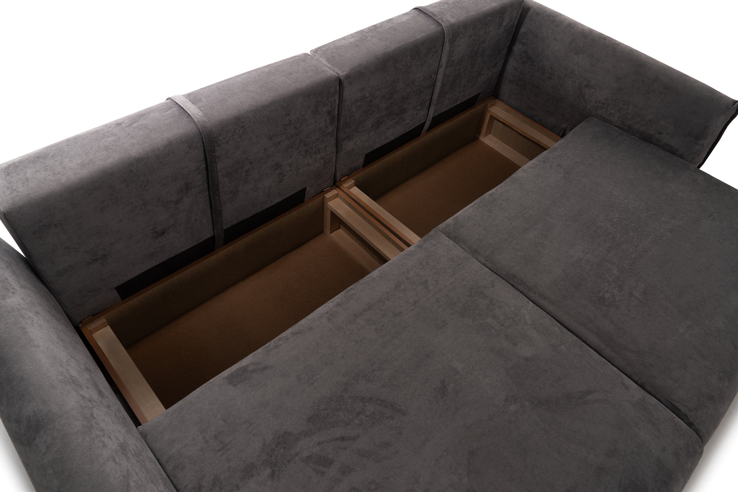 Canapea Extensibilă 3 locuri OSAKA, cu ladă depozitare, 238x110x90 cm #color_Gri-Inchis-Havana