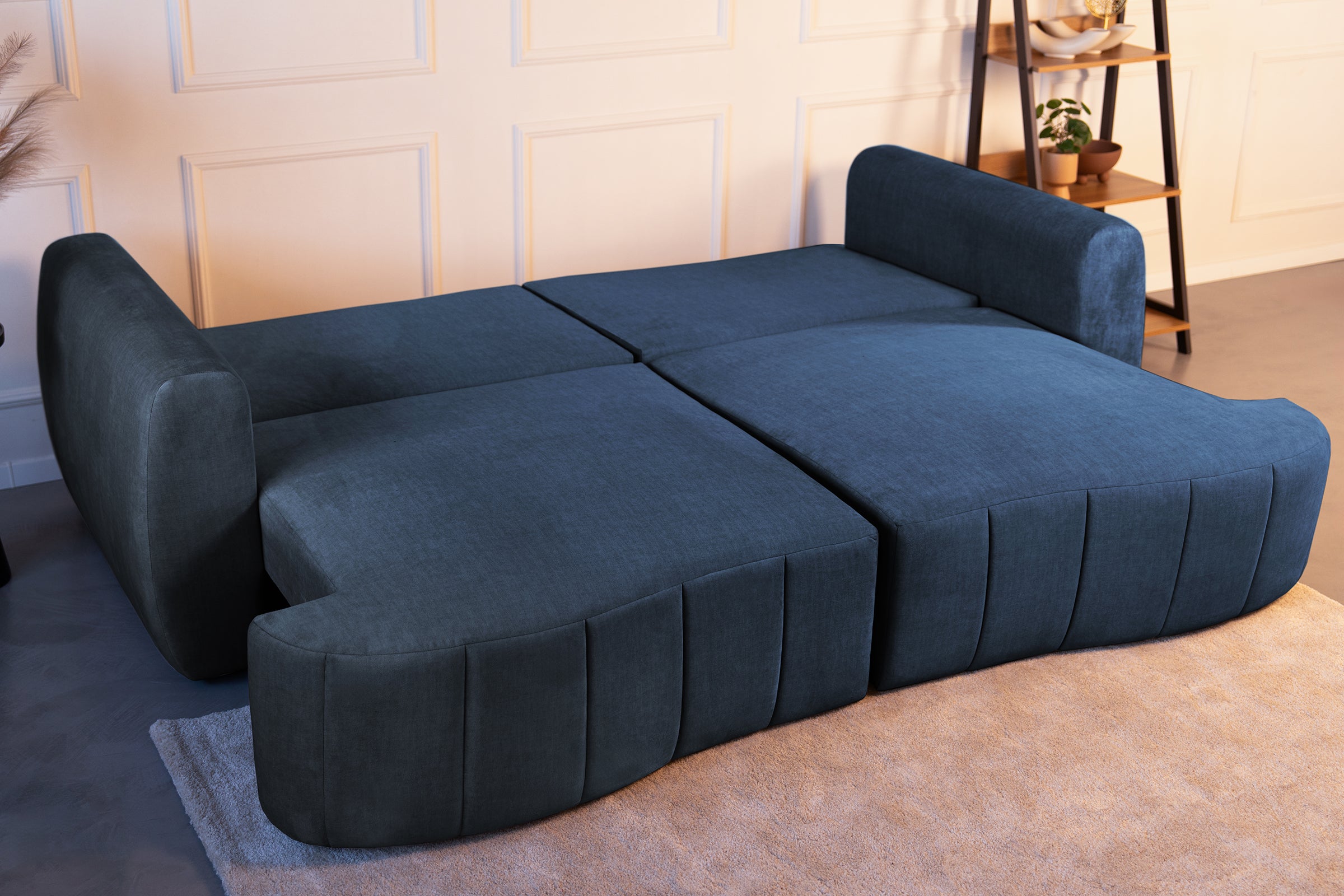 Canapea Extensibilă 3 locuri SAMBA, cu 2 lăzi depozitare, 242x127x90 cm, #Color_Albastru-Vogue