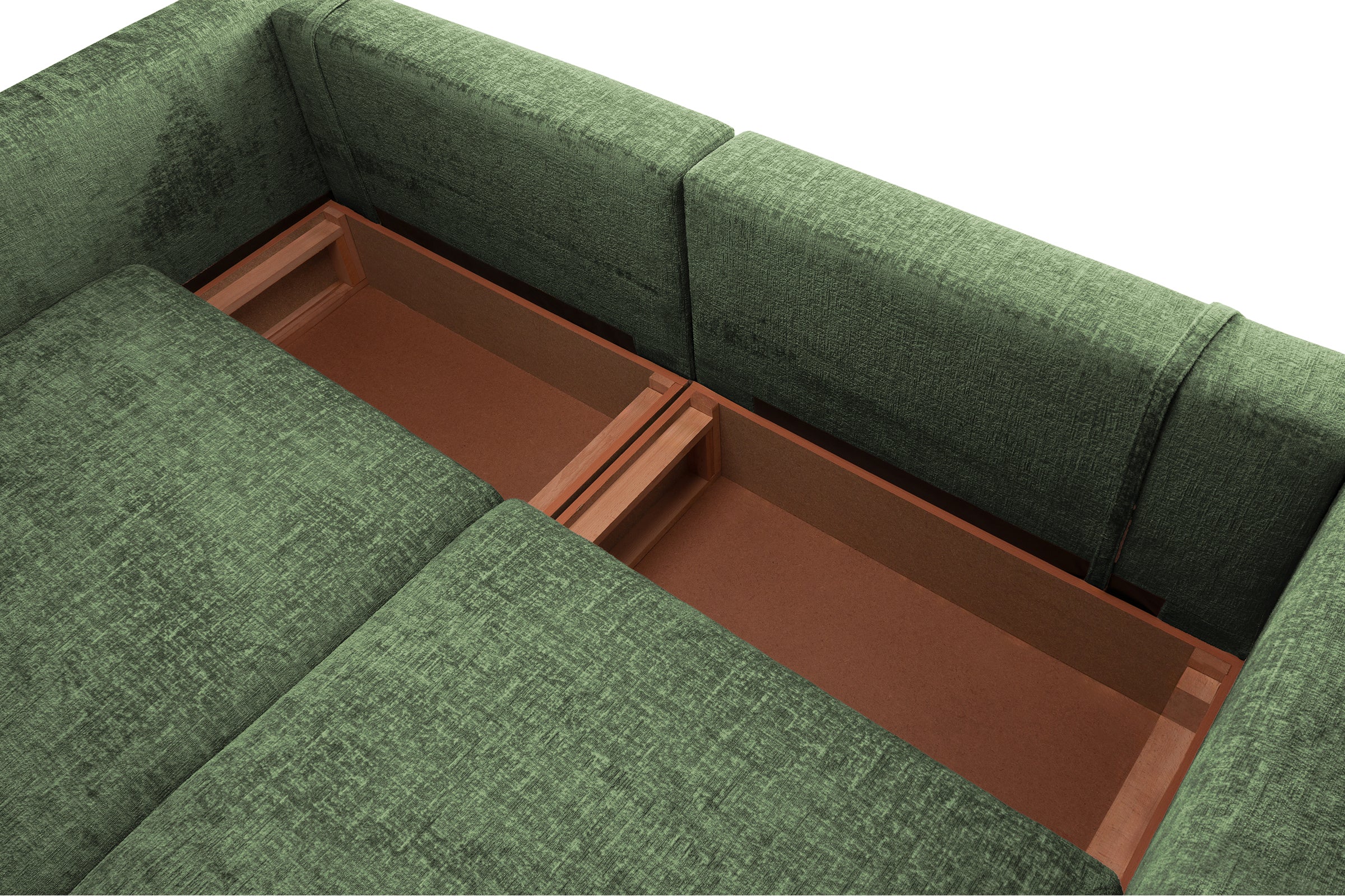 Colțar Extensibil 5 locuri ZANETTO, cu ladă de depozitare, 340x160x70 cm, #color_Verde-Onyx