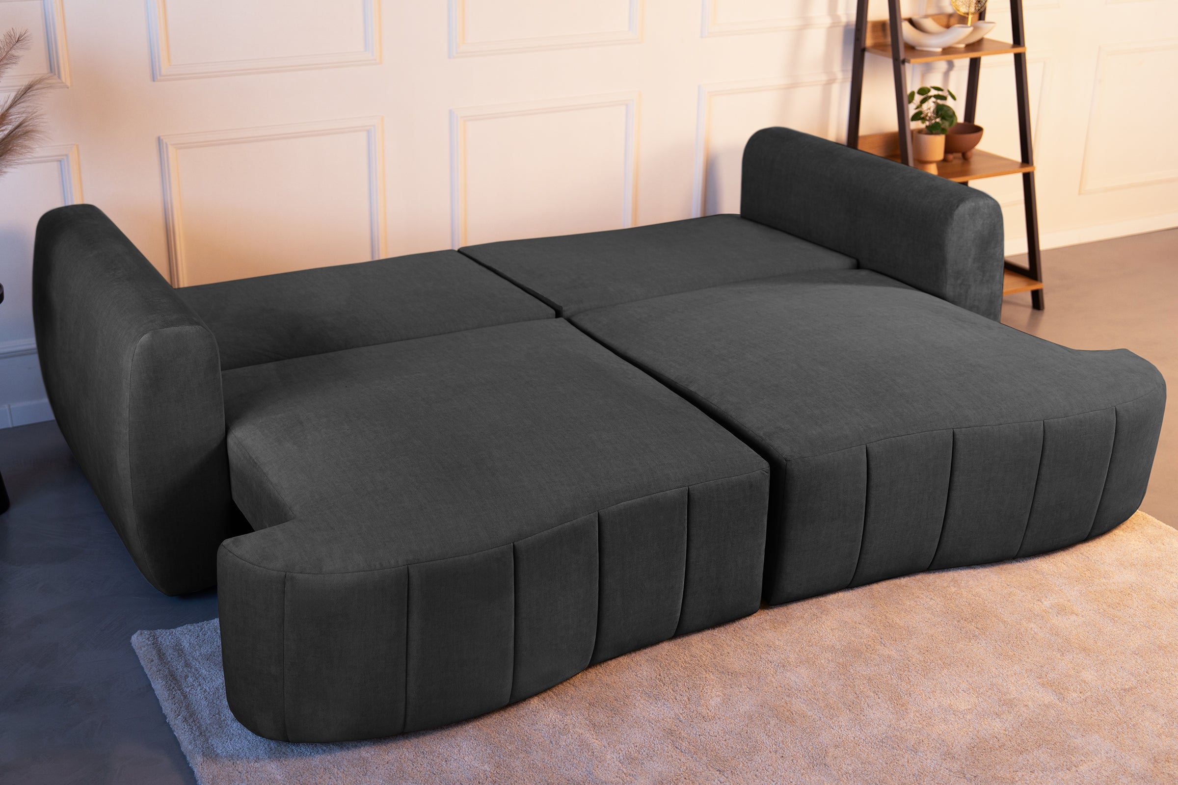 Canapea Extensibilă 3 locuri SAMBA, cu 2 lăzi depozitare, 242x127x90 cm, #Color_Gri-Vogue