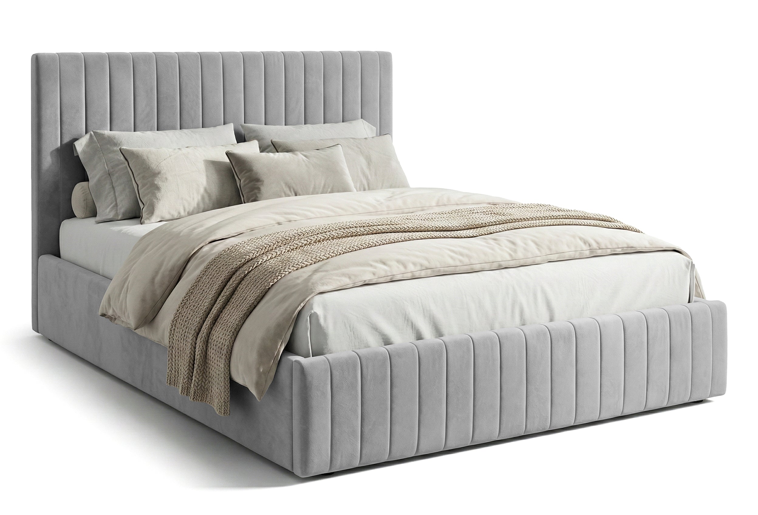 Pat Tapițat Sara, cu somieră rabatabilă și ladă depozitare #color_Gri-Deschis-Velluto