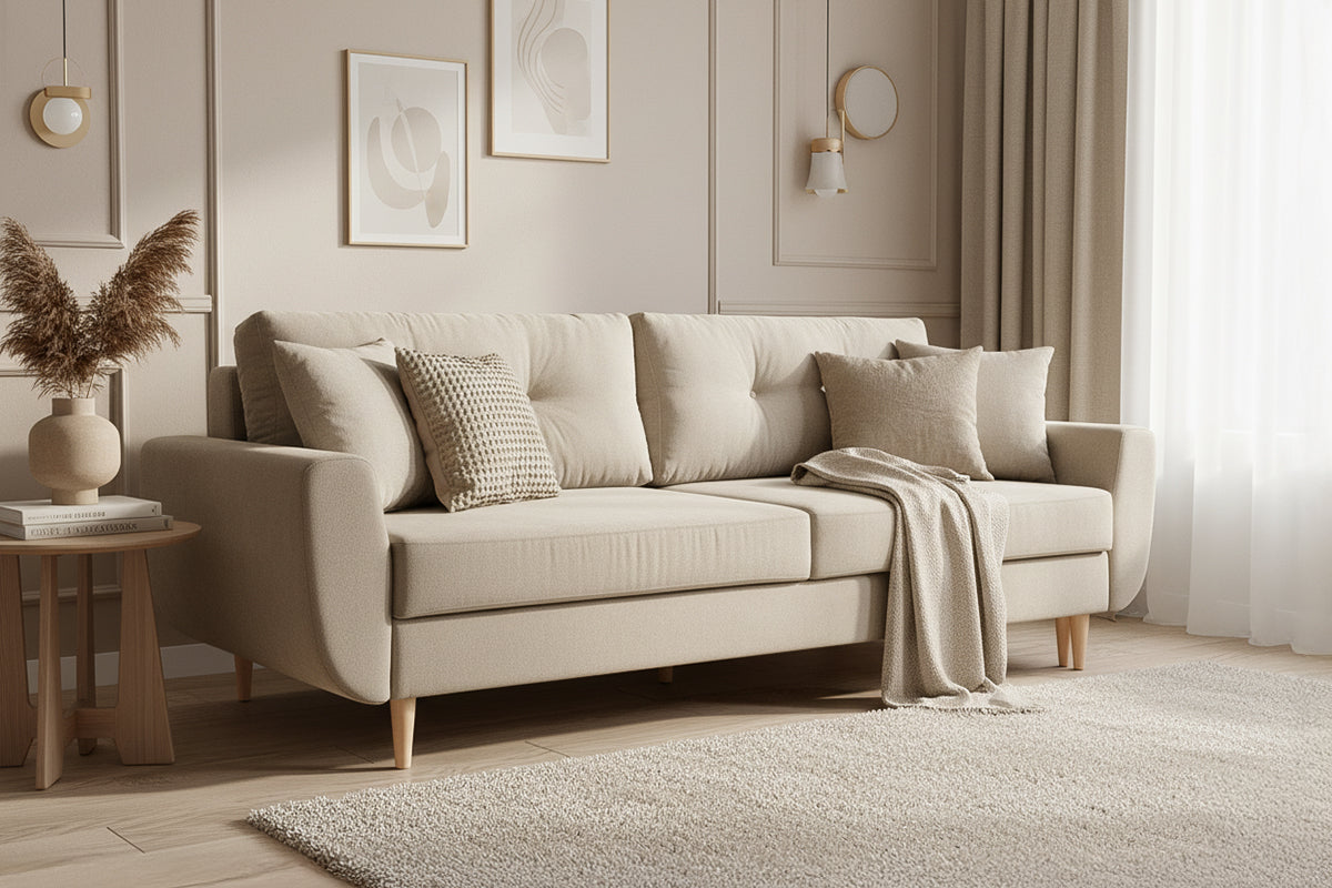 Canapea Extensibila 3 locuri HELSINKI, cu lada de depozitare, 225x100x90 cm, Bej - Prestigehome.ro - Canapea 3 Locuri - Prestige - #color_bej-enjoy