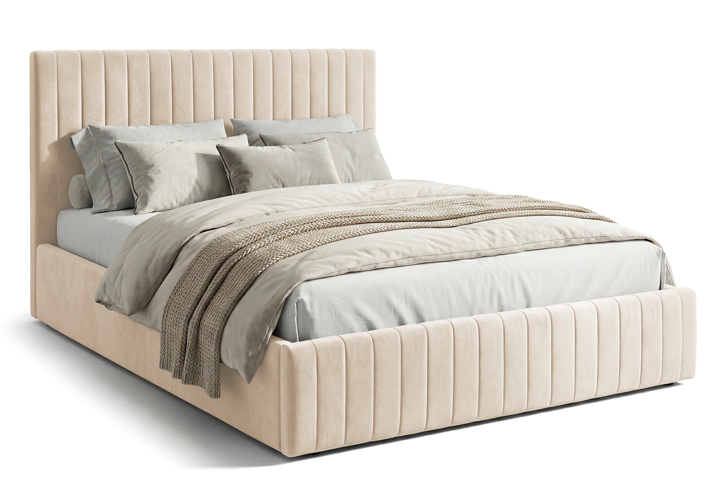 Pat Tapițat Sara, cu somieră rabatabilă și ladă depozitare #color_Bej-Velluto