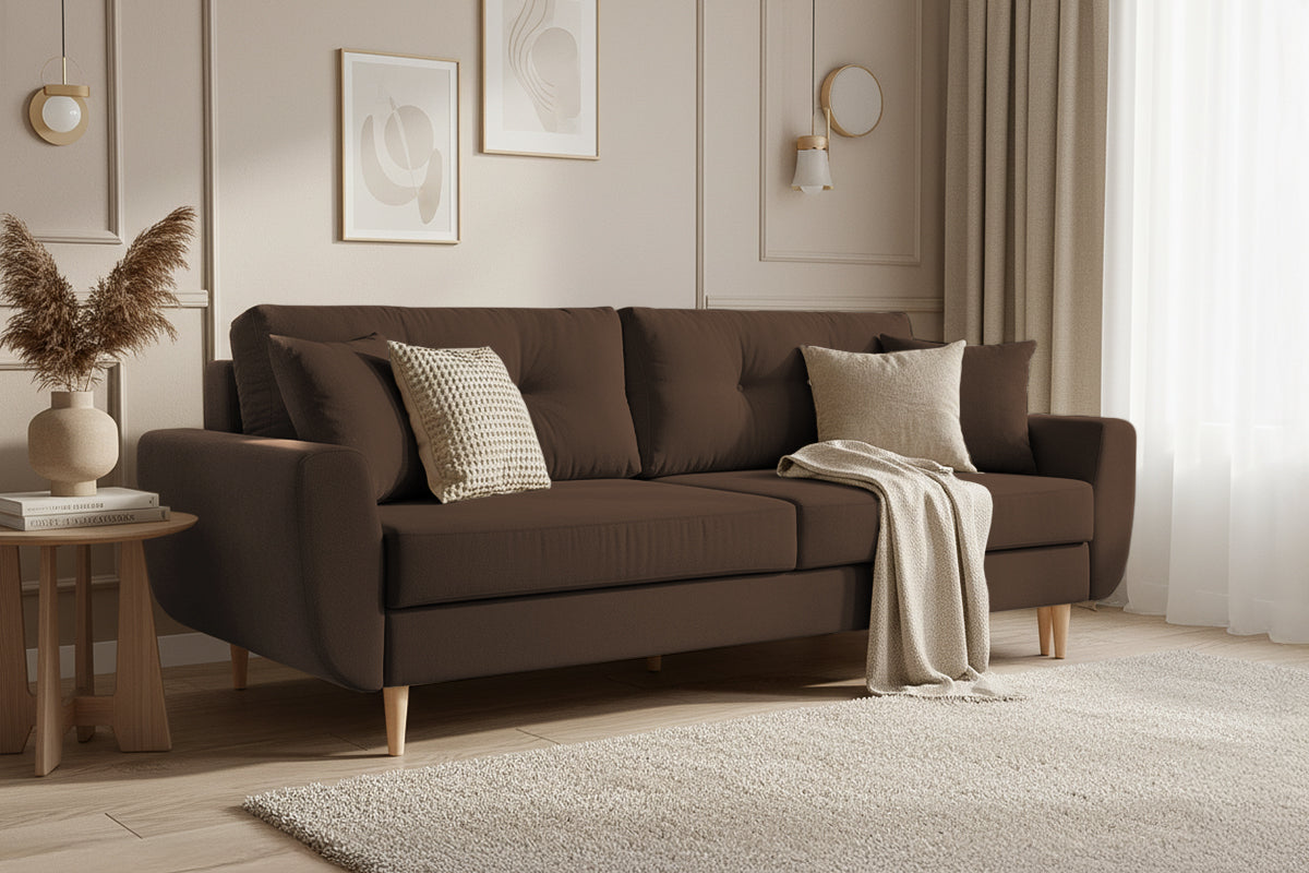 Canapea Extensibila 3 locuri HELSINKI, cu lada de depozitare, 225x100x90 cm, Bej - Prestigehome.ro - Canapea 3 Locuri - Prestige - #color_maro-enjoy