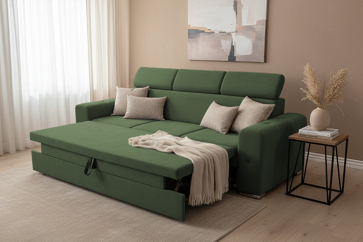 Canapea Extensibila 3 locuri BELLAGIO, cu tetiere, 235x95x85 cm - Prestigehome.ro - Canapea 3 Locuri - Prestige - #color_Verde-Enjoy