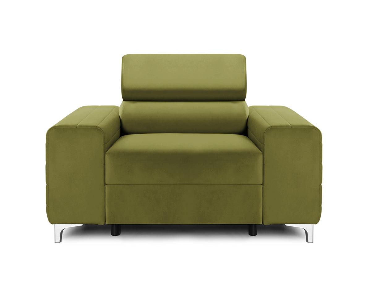 Fotoliu TIME NEW, tetieră reglabilă, suport lombar, 125x97x94 cm, #color_Verde-Olive-Velluto