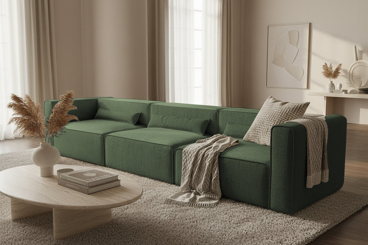 Canapea Extensibilă 4 locuri ZANETTO, cu 3 lăzi depozitare, 340x100x70 cm, #color_Verde-Onyx