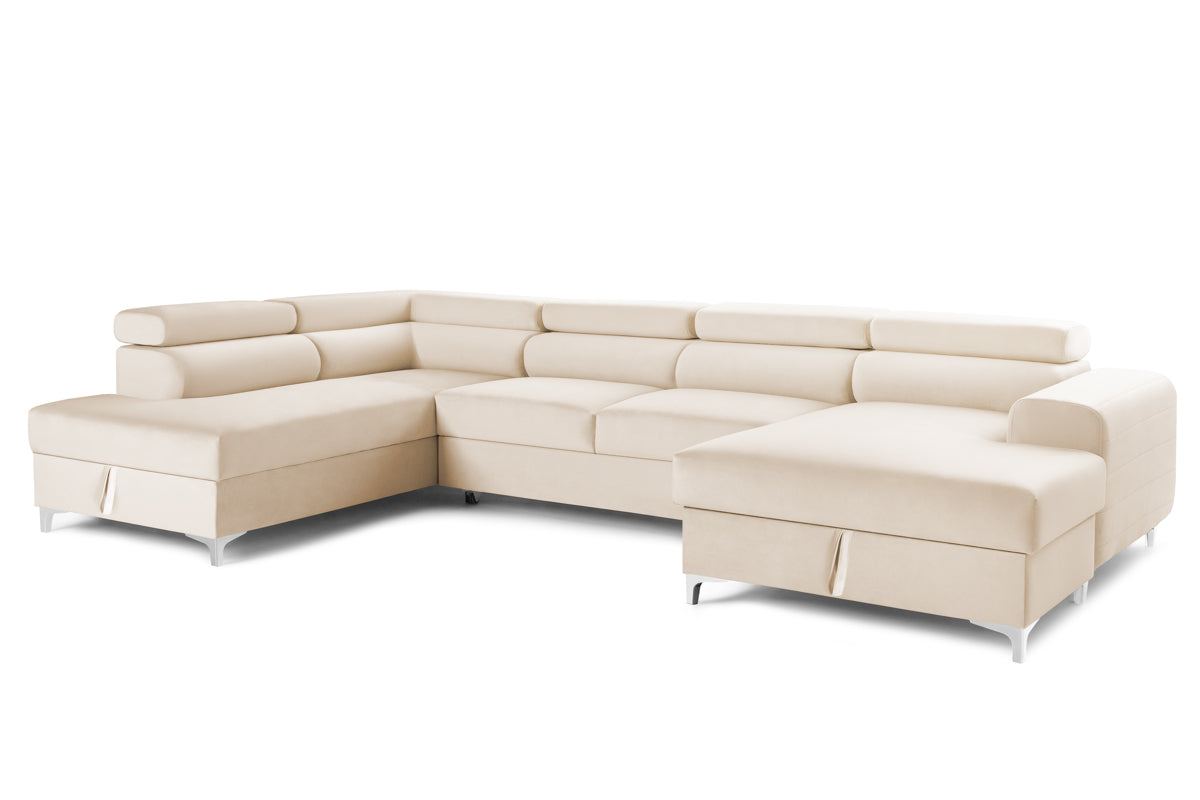 Colțar Extensibil, în formă de U, TIME, cu 2 lăzi de depozitare, cu tetiere reglabile, 360x220x95 cm #color_Bej-Velluto