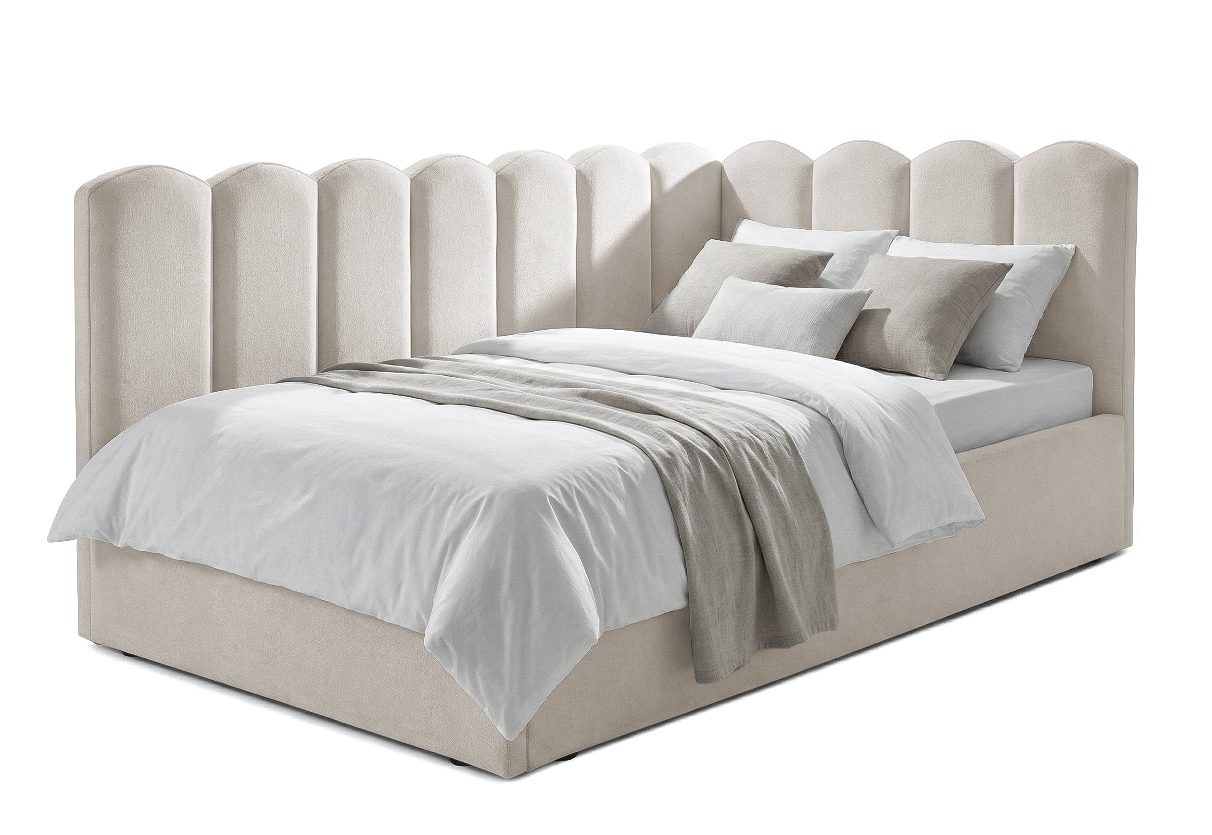 Pat Tapițat Princess de colț, cu somieră rabatabilă și ladă depozitare, 120X200 cm, Stânga, Crem - Outlet