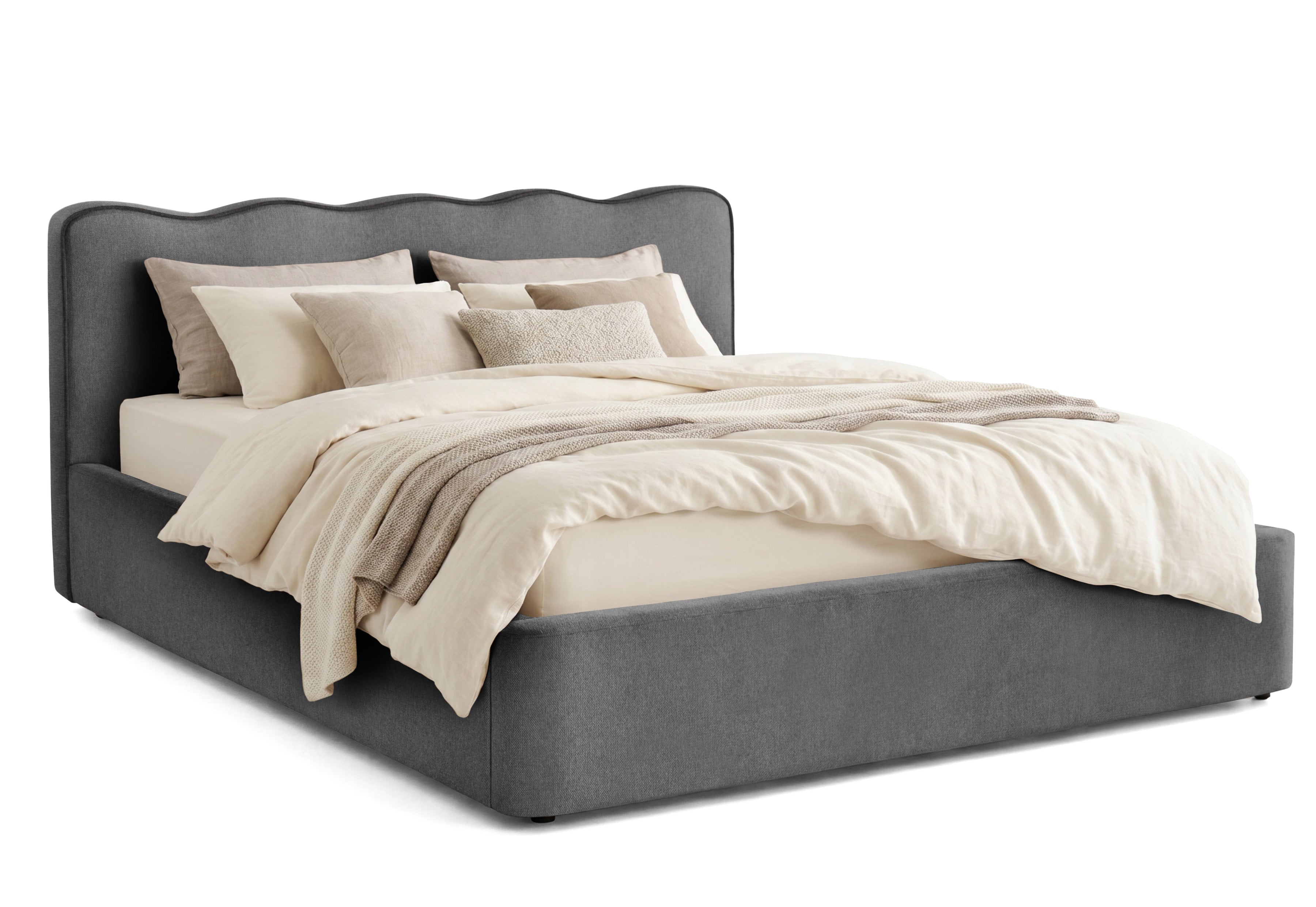 Pat Tapițat KESINGTON, cu somieră rabatabilă și ladă de depozitare, #color_Gri-Antracit-Loft