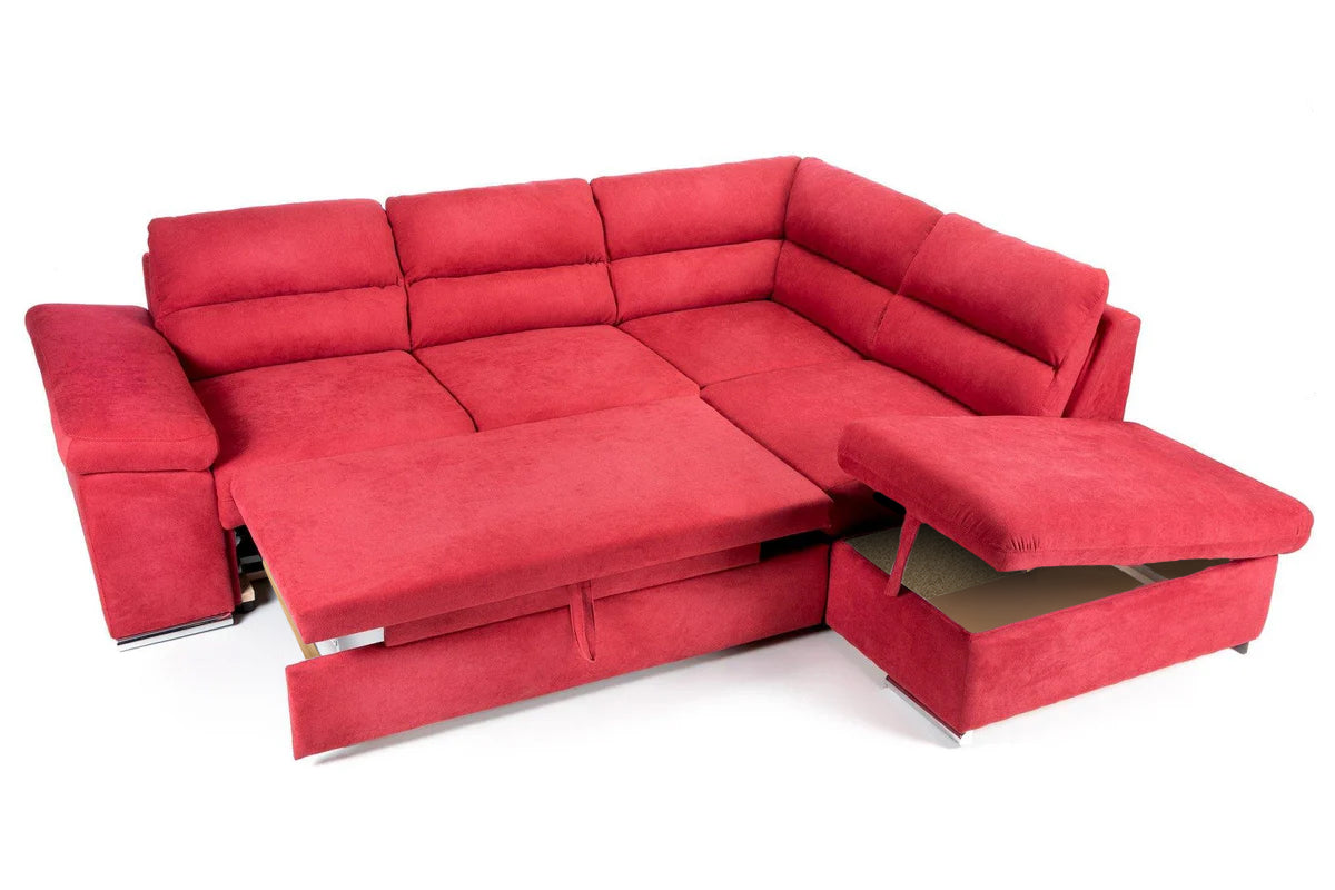 Coltar Extensibil ALONSO, cu lada de depozitare, variante stanga/dreapta 265x220x85 cm, Rosu - Prestigehome.ro - Coltare - Prestige - #variante coltar_dreapta #color_rosu-enjoy