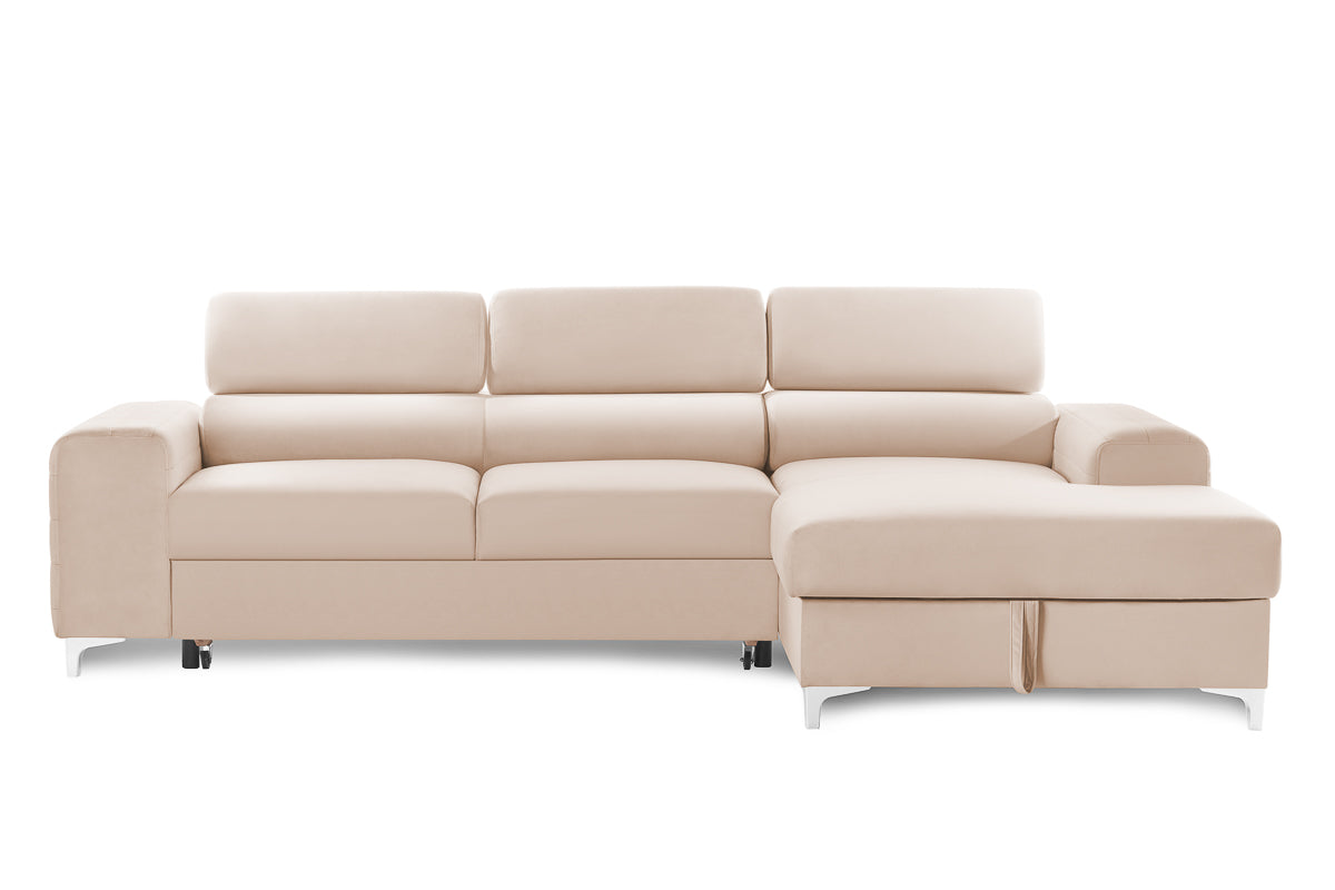 Colțar Extensibil LOFT, cu lada depozitare, tetiere reglabile, 295x170x95 cm, #color_Bej-Velluto