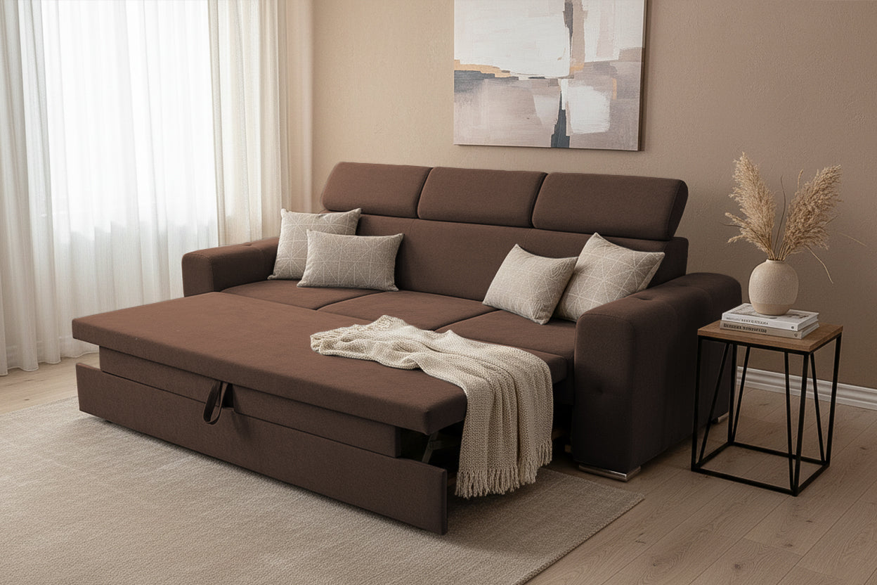 Canapea Extensibila 3 locuri BELLAGIO, cu tetiere, 235x95x85 cm - Prestigehome.ro - Canapea 3 Locuri - Prestige - #color_maro-enjoy