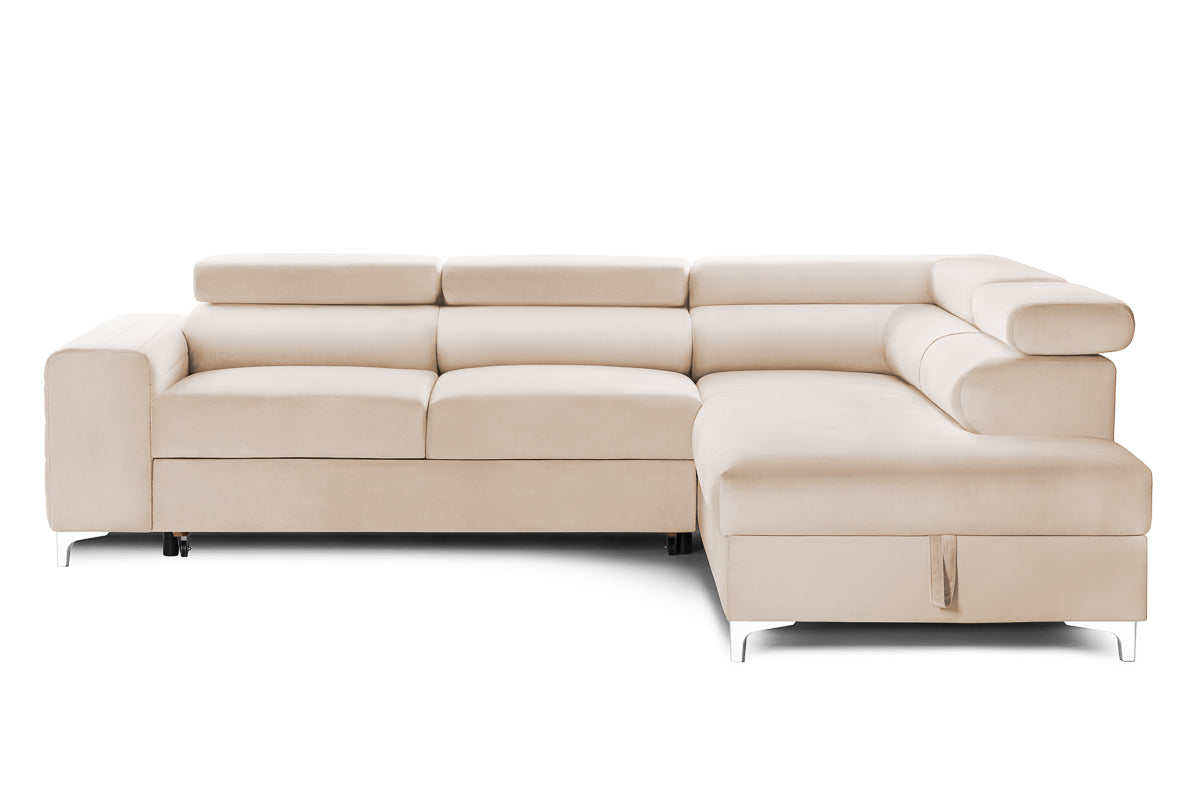 Colțar Extensibil TIME, cu lada depozitare, tetiere reglabile, 285x220x95 cm, #color_Bej-Velluto