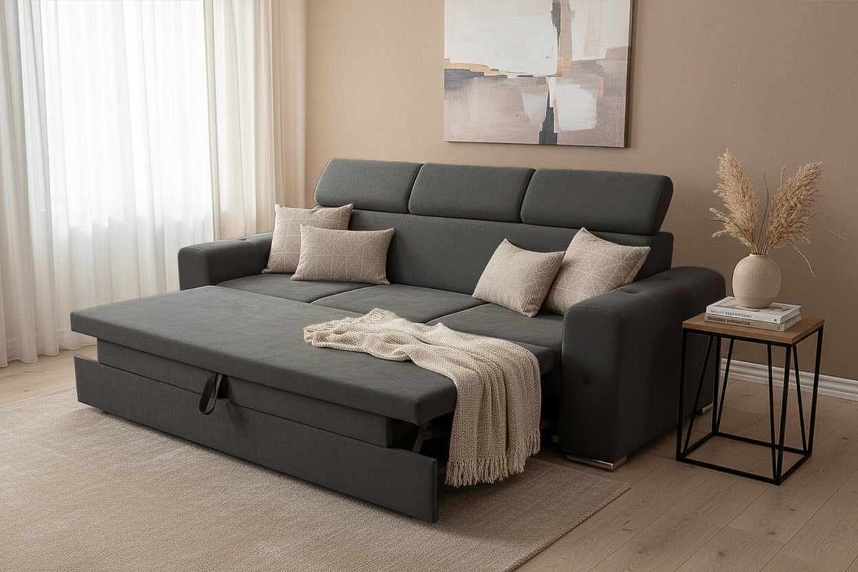 Canapea Extensibila 3 locuri BELLAGIO, cu tetiere, 235x95x85 cm - Prestigehome.ro - Canapea 3 Locuri - Prestige - #color_gri-inchis-enjoy