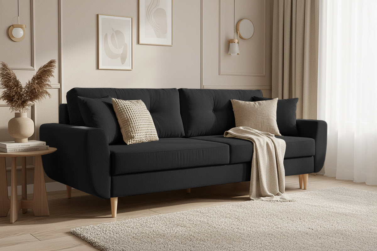 Canapea Extensibila 3 locuri HELSINKI, cu lada de depozitare, 225x100x90 cm, Negru - Prestigehome.ro - Canapea 3 Locuri - Prestige - #color_negru-enjoy