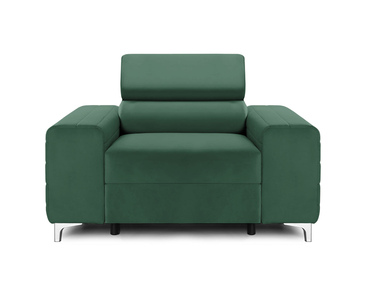 Fotoliu TIME NEW, tetieră reglabilă, suport lombar, 125x97x94 cm, #color_Verde-Padure-Velluto