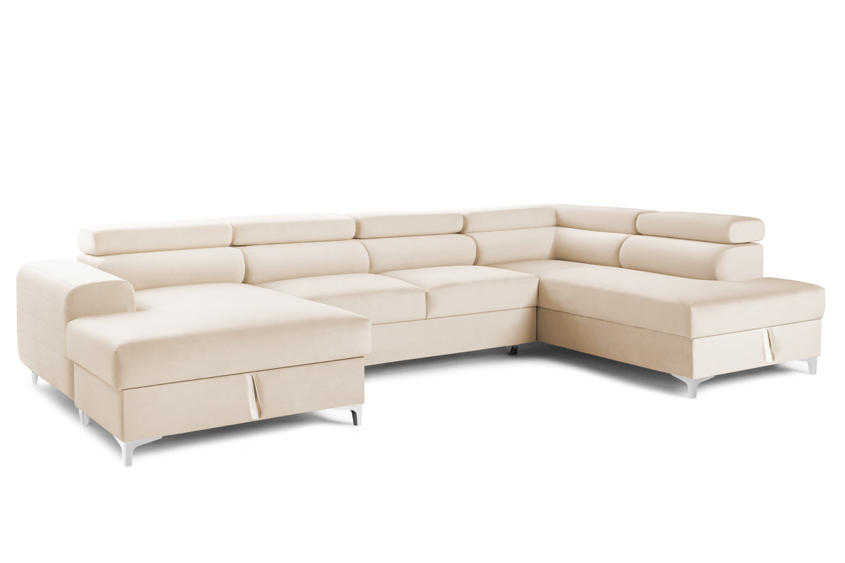 Colțar Extensibil, în formă de U, TIME, cu 2 lăzi de depozitare, cu tetiere reglabile, 360x220x95 cm #color_Bej-Velluto