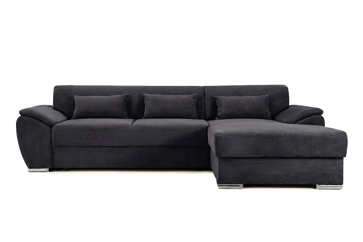 Colțar Extensibil PICASSO, cu ladă de depozitare, varianta dreapta, 295x168x80 cm, Negru Cerneală - Outlet