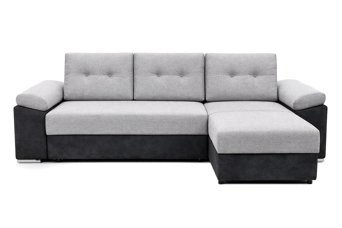 Colțar Extensibil MILANO, șezlong interschimbabil, cu ladă de depozitare, 265x160x85 cm, Negru/Gri - Outlet