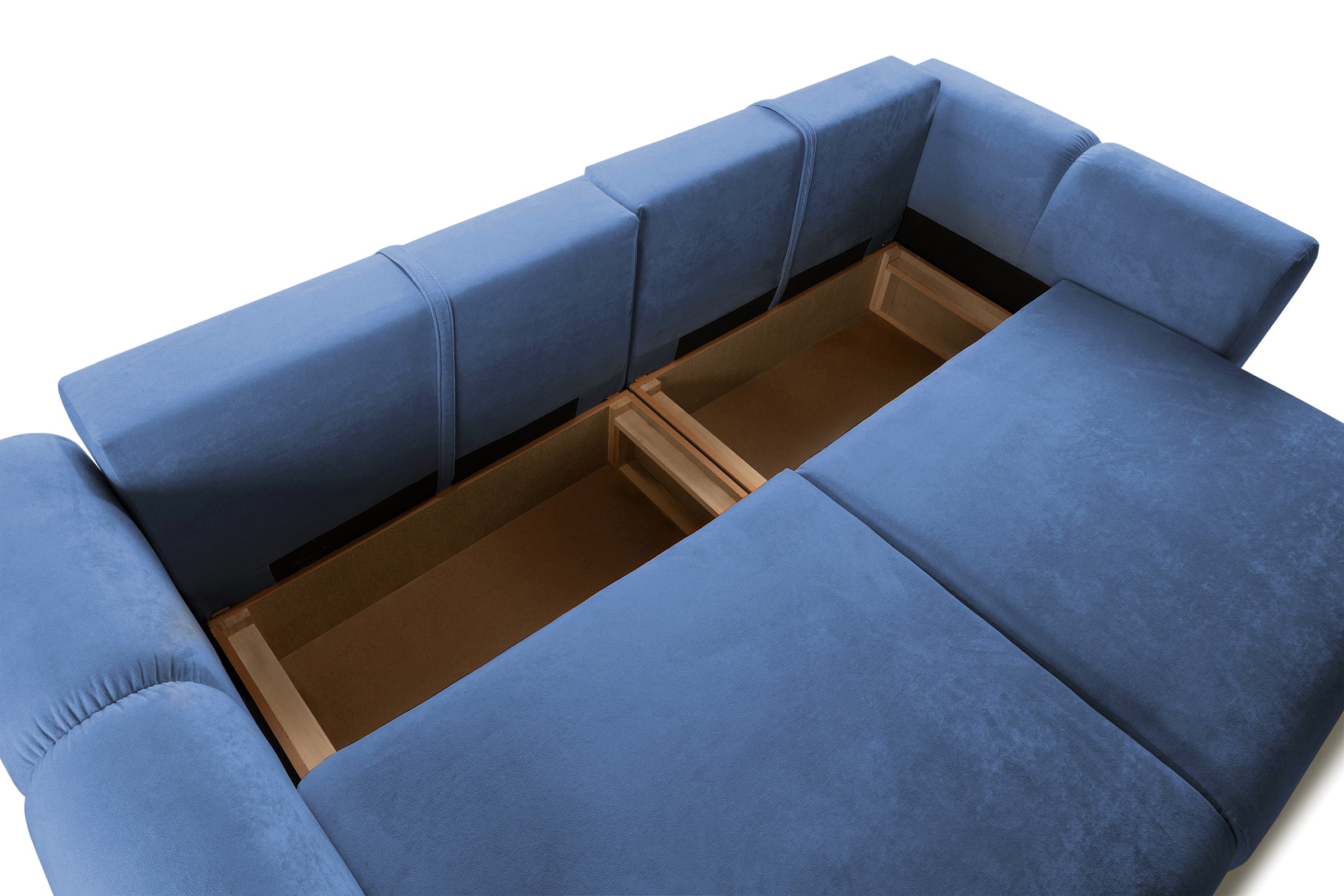 Canapea Extensibilă 3 locuri GEORGIA, cu 2 lăzi depozitare, 248x110x90 cm, #color_Albastru-Havana