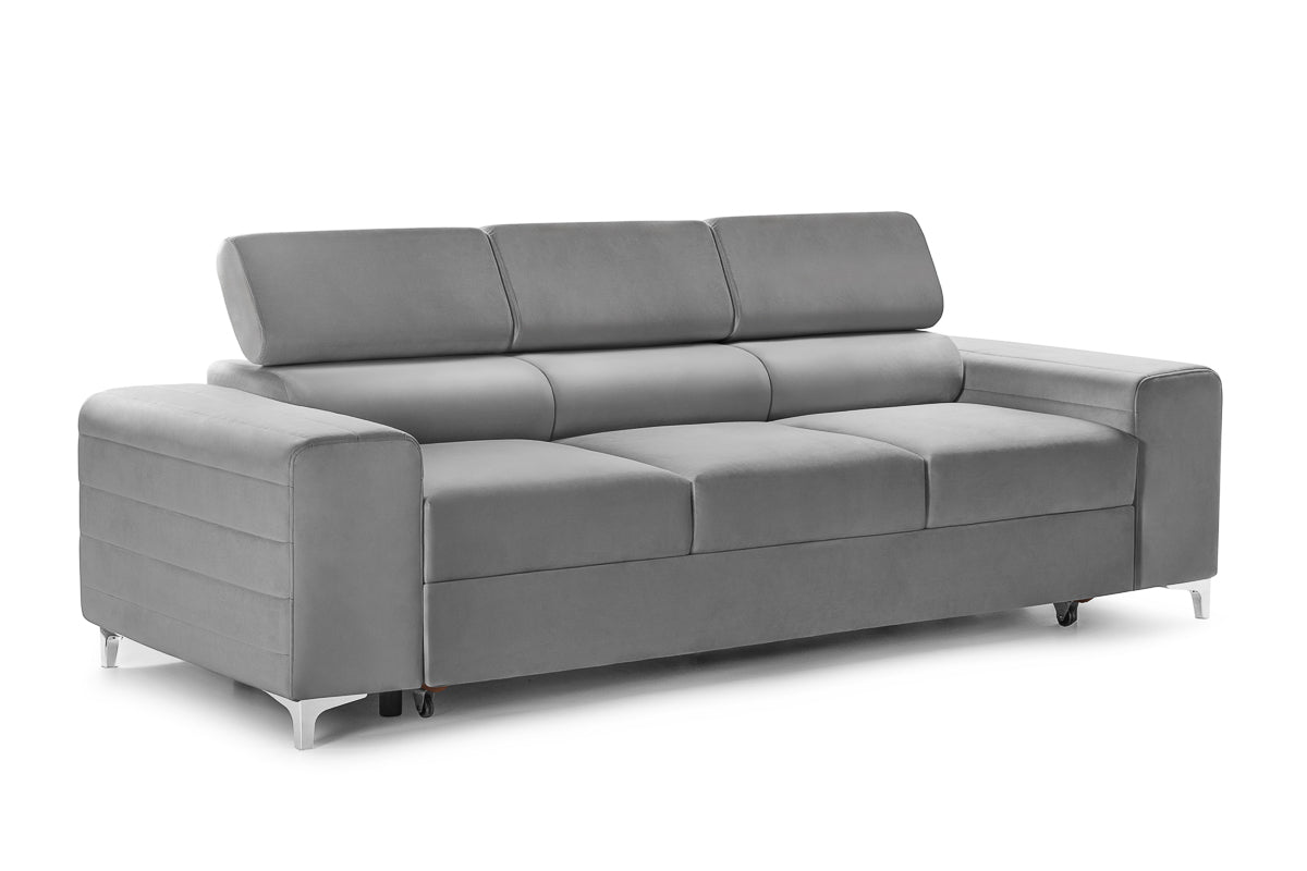 Canapea Extensibilă 3 locuri TIME, cu tetiere reglabile, cu suport lombar, 255x97x94 cm #color_Gri-Silver-Velluto