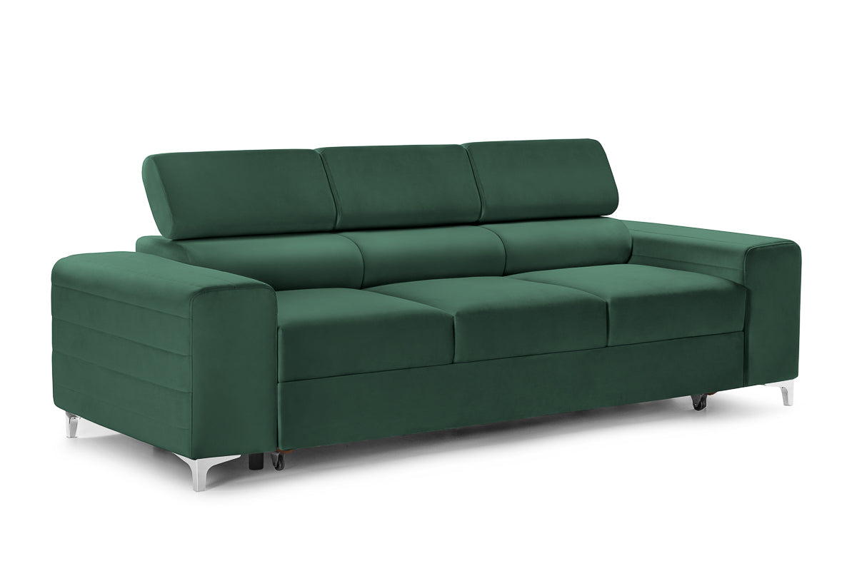 Canapea Extensibilă 3 locuri TIME, cu tetiere reglabile, cu suport lombar, 255x97x94 cm #color_Verde-Padure-Velluto
