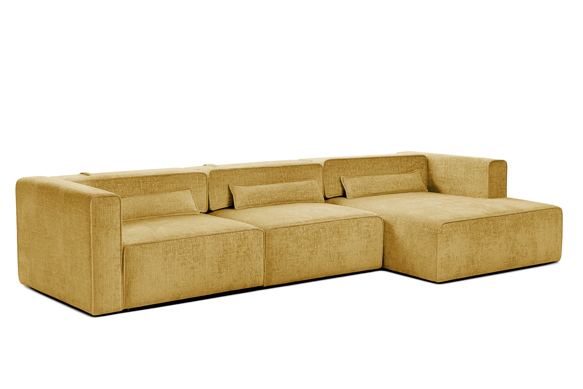 Colțar Extensibil 5 locuri ZANETTO, cu ladă de depozitare, 340x160x70 cm, #color_Galben-Onyx