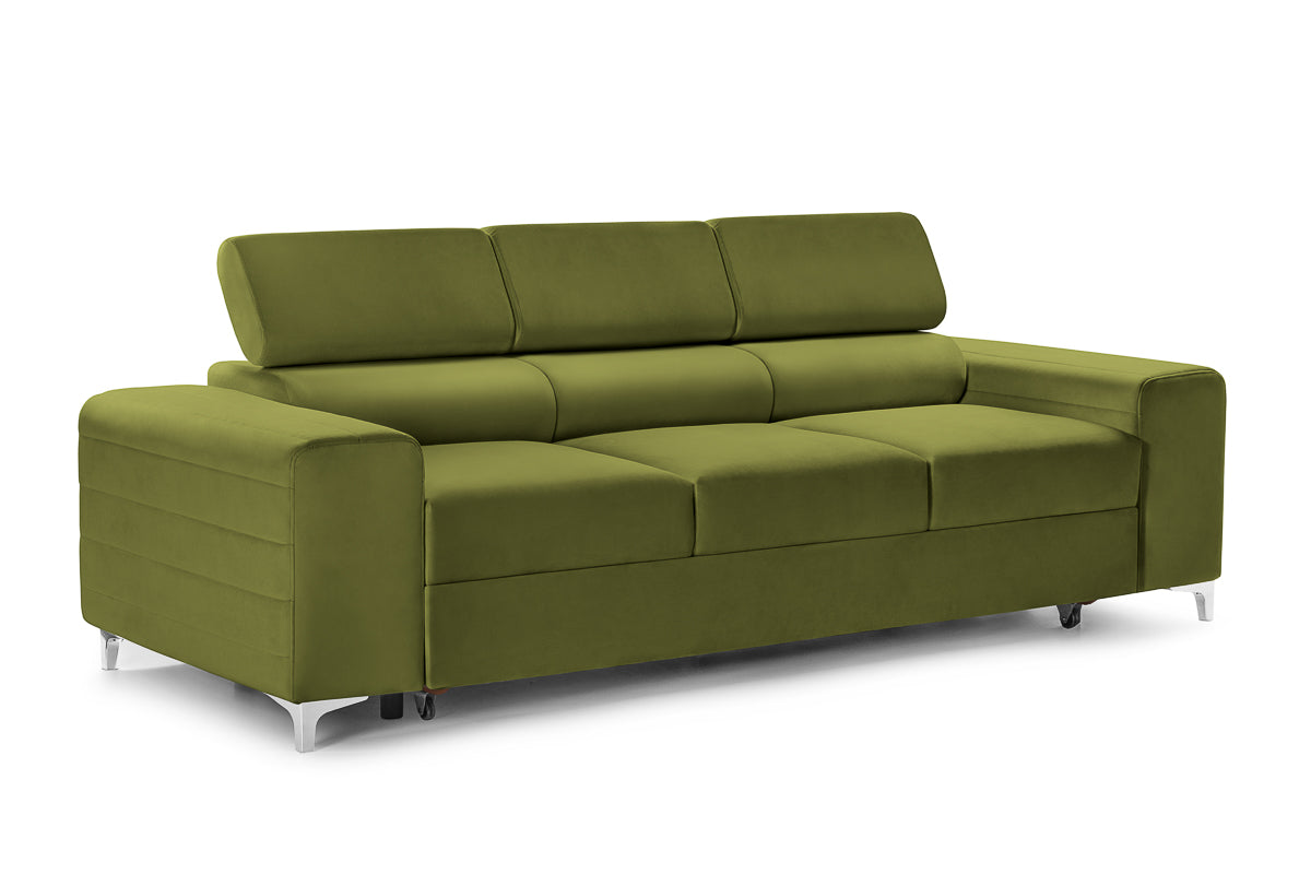 Canapea Extensibilă 3 locuri TIME, cu tetiere reglabile, cu suport lombar, 255x97x94 cm #color_Verde-Olive-Velluto