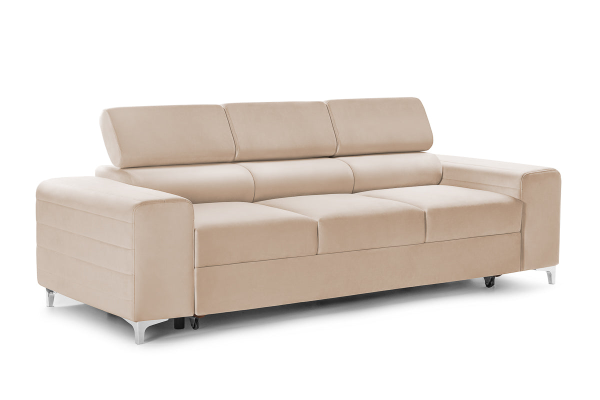 Canapea Extensibilă 3 locuri TIME, cu tetiere reglabile, cu suport lombar, 255x97x94 cm #color_Bej-Velluto