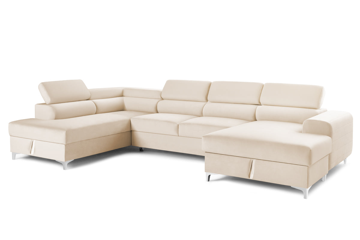 Colțar Extensibil, în formă de U, TIME, cu 2 lăzi de depozitare, cu tetiere reglabile, 360x220x95 cm #color_Bej-Velluto