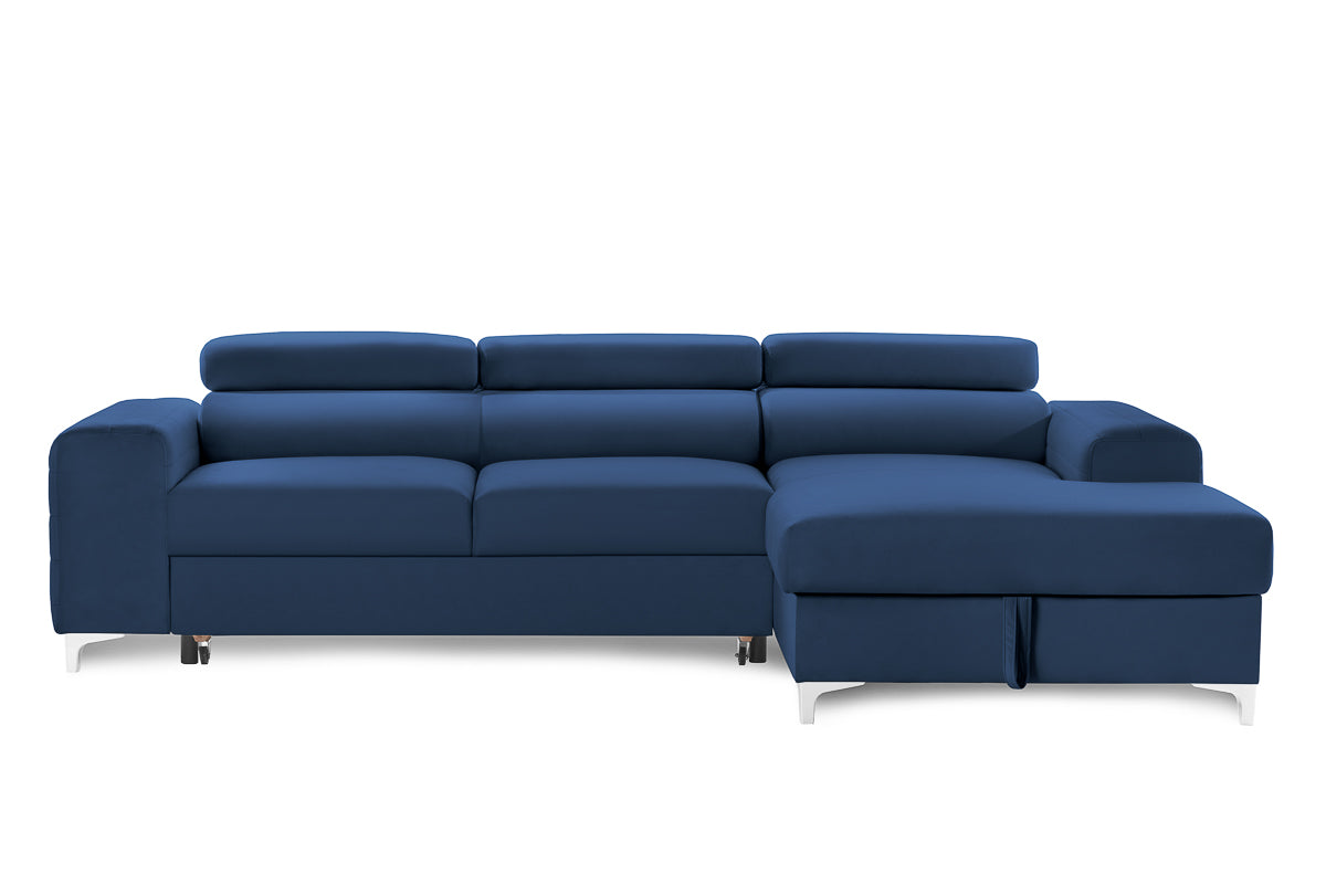 Colțar Extensibil LOFT, cu lada depozitare, tetiere reglabile, 295x170x95 cm, #color_Albastru-Velluto